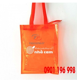 May túi nhựa PVC màu cam in logo theo yêu cầu