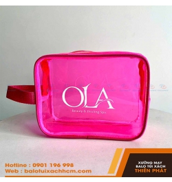 May túi mỹ phẩm nhựa màu hồng