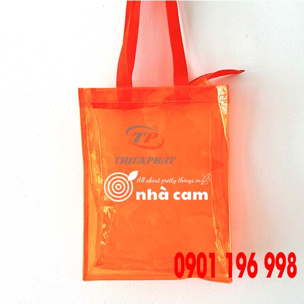May túi nhựa PVC màu cam in logo theo yêu cầu