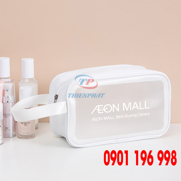 Sản xuất túi đựng mỹ phẩm simily màu trắng in logo