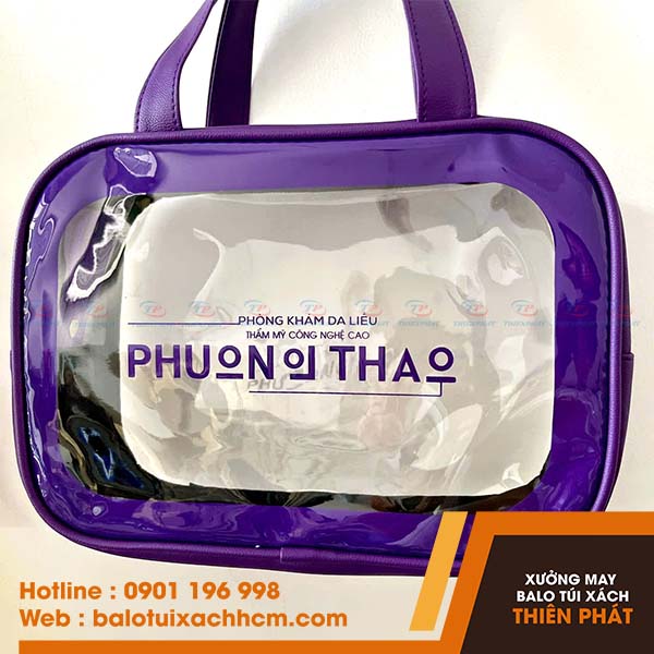 May túi đựng mỹ phẩm màu tím